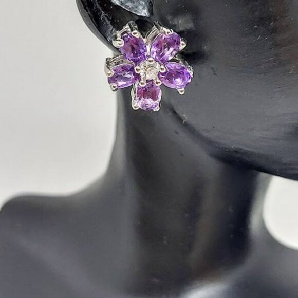 SALE! Natural Amethyst 925 Sterling Silver Earrings, Pendant, Ring 8.25 Set - Picture 7 of 10
